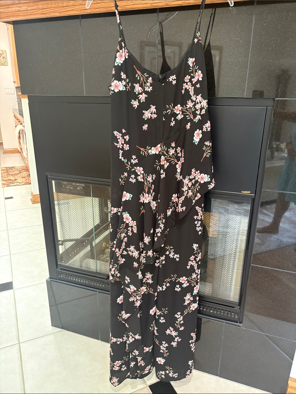 BB Dakota JACK Black Floral tank Wide-Leg jumpsuit with Ruffle overlay Accent 10